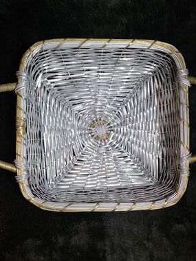 Vintage Aluminum And Brass Woven Basket For 10x10 Pyrex Dish